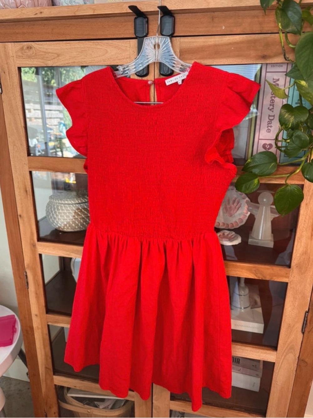 Women's English Factory Red Ruffle Sleeve Smocked Dress